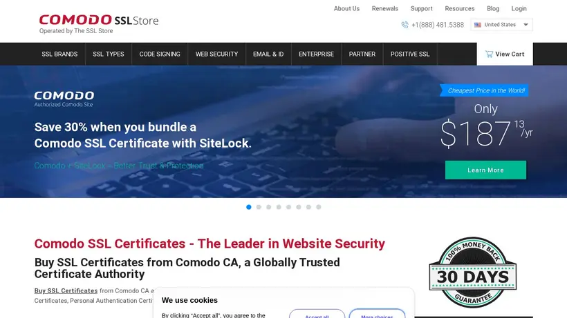 Comodo SSL Store homepage screenshot