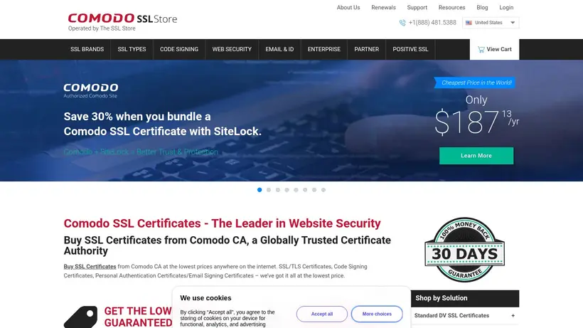 Comodo SSL Store homepage screenshot