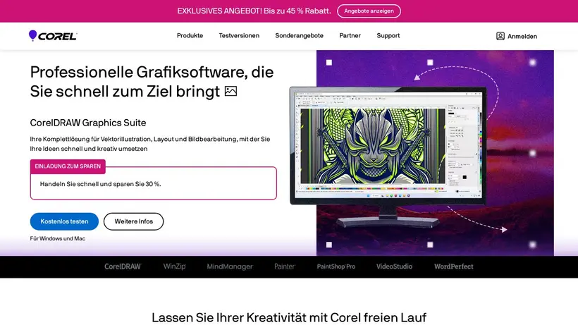 Corel homepage screenshot