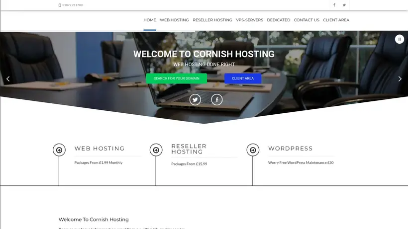 Cornish Hosting Company homepage screenshot