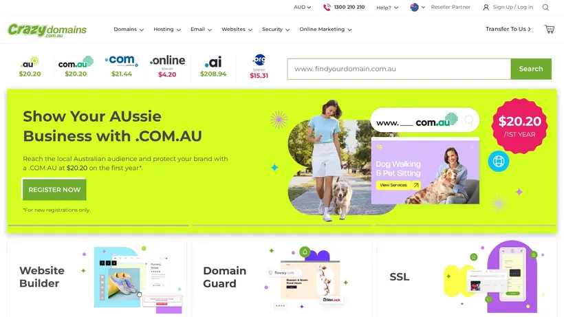 Crazy Domains Australia homepage screenshot