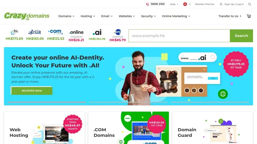 Crazy Domains Hong Kong homepage screenshot