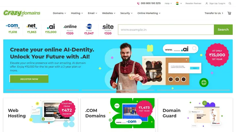 Crazy Domains India homepage screenshot