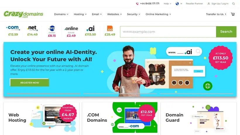 Crazy Domains homepage screenshot