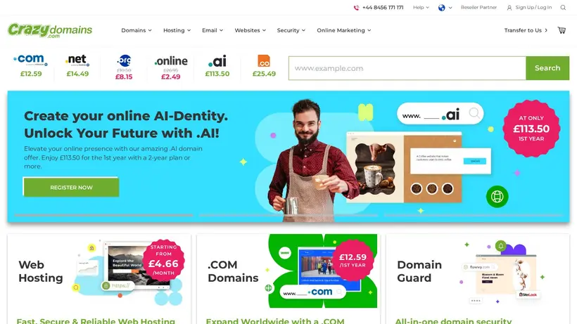 Crazy Domains homepage screenshot