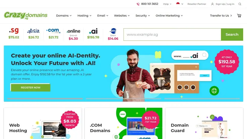 Crazy Domains Singapore homepage screenshot