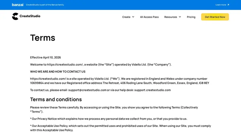 Create Studio homepage screenshot