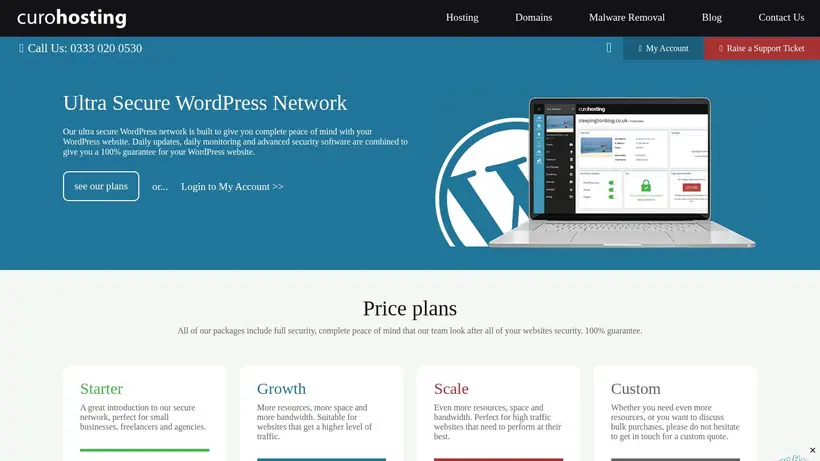 Curo Hosting homepage screenshot