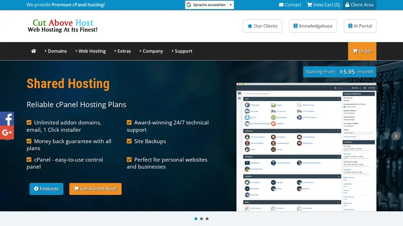 Cut Above Host homepage screenshot