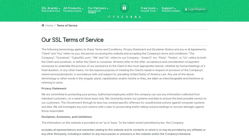 CyberSSL homepage screenshot