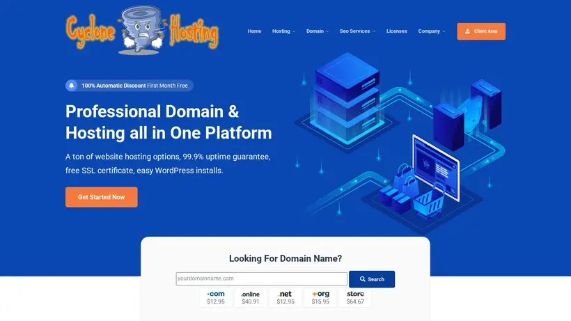 Cyclone Hosting homepage screenshot