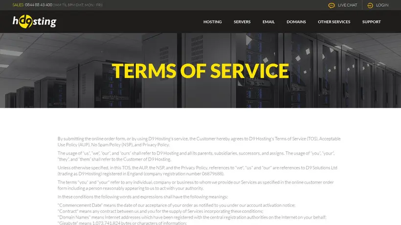 D9 Hosting homepage screenshot