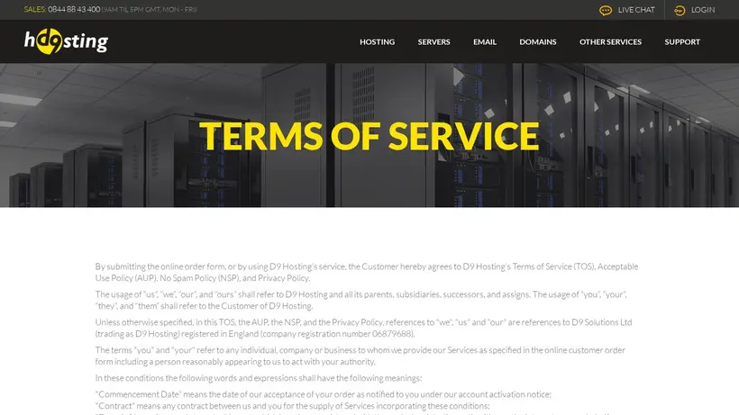 D9 Hosting UK homepage screenshot
