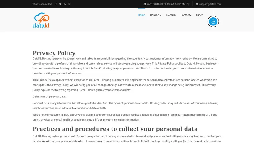 Data KL homepage screenshot