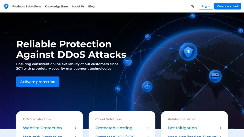 DDoS GUARD homepage screenshot