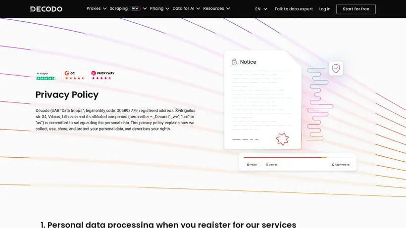 Decodo homepage screenshot