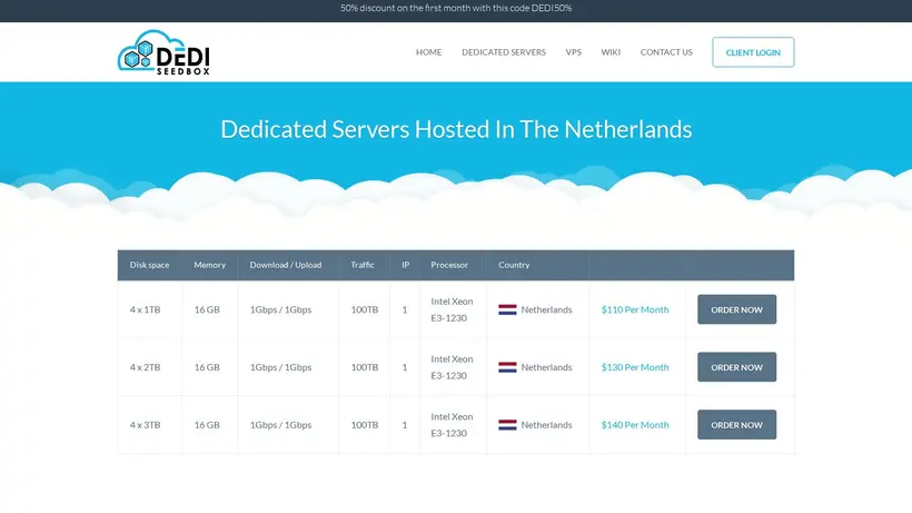 Dedi Seed Box homepage screenshot