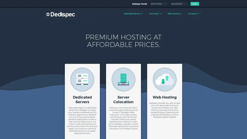 Dedispec homepage screenshot