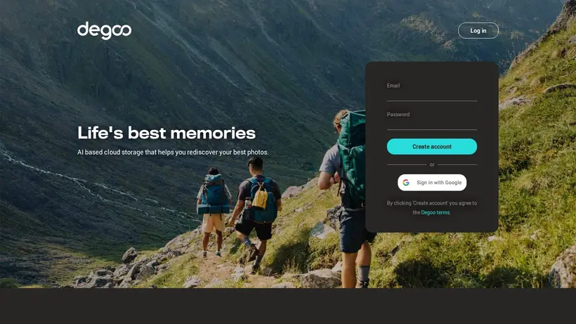 Degoo Cloud homepage screenshot