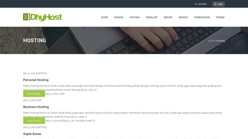 Dhy Host homepage screenshot