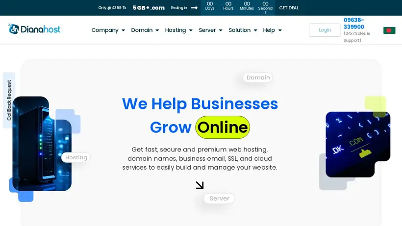 Diana Host homepage screenshot