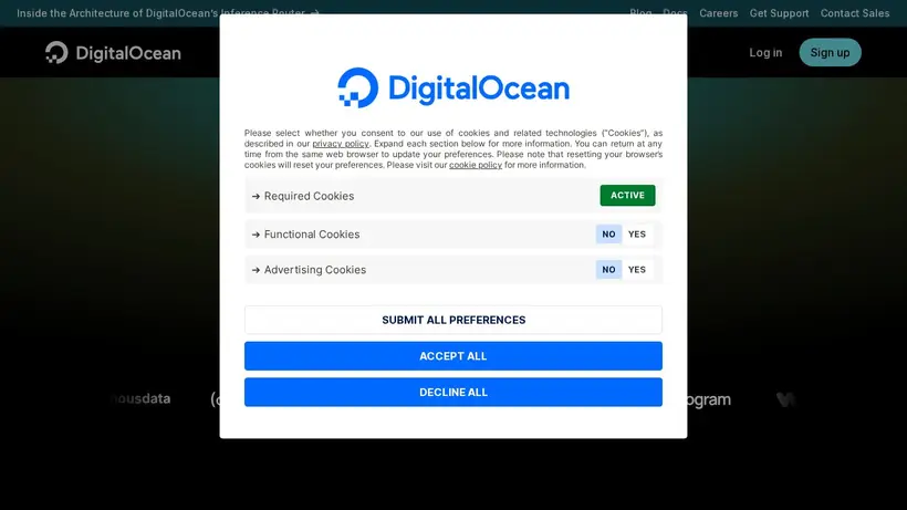 Digital Ocean homepage screenshot