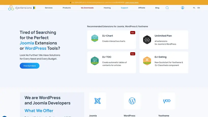 Dj Extensions homepage screenshot