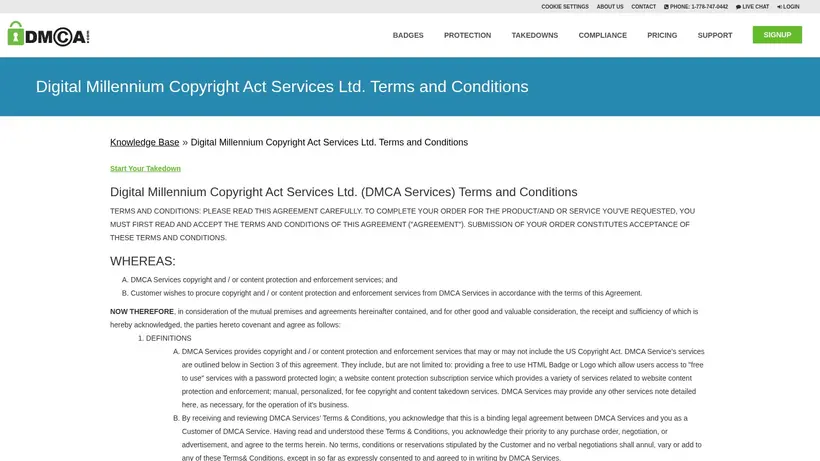 DMCA homepage screenshot