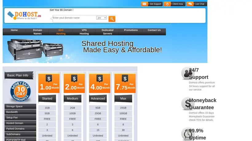 DoHost homepage screenshot