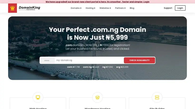 DomainKing Nigeria homepage screenshot