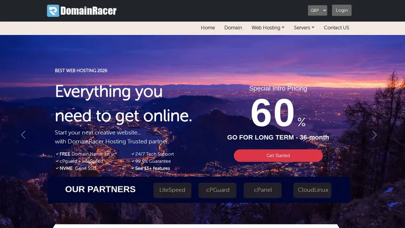 Domain Racer homepage screenshot