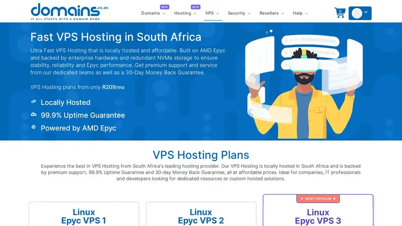 Domains.co.za homepage screenshot