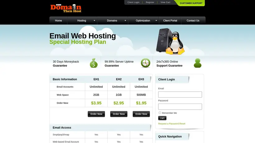 Domain Then Host homepage screenshot