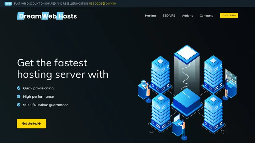Dream Web Hosts homepage screenshot