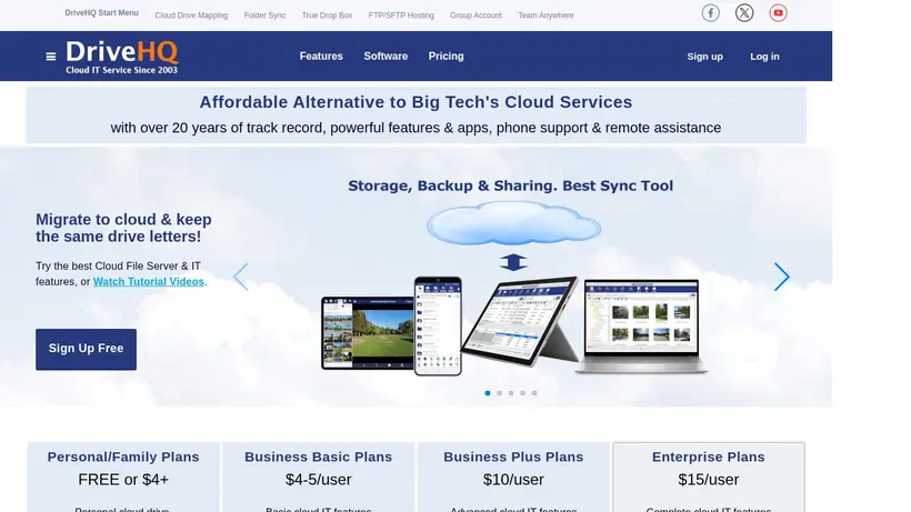 DriveHQ homepage screenshot