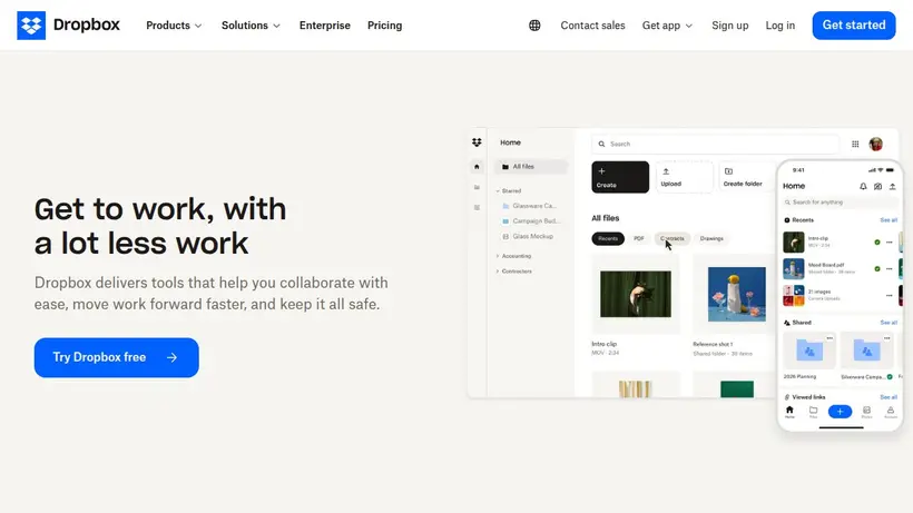 Dropbox homepage screenshot