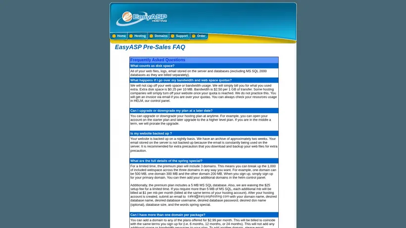 EasyASPHosting homepage screenshot
