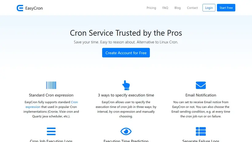 EasyCron homepage screenshot