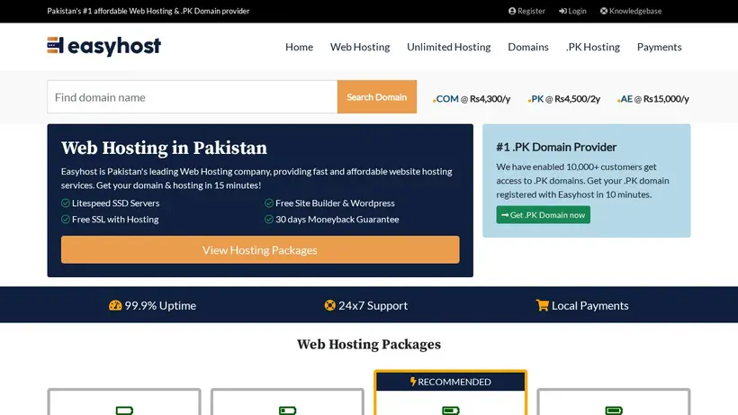 Easy Host Pakistan homepage screenshot