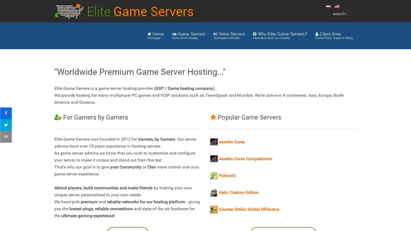 Elite Game Servers homepage screenshot