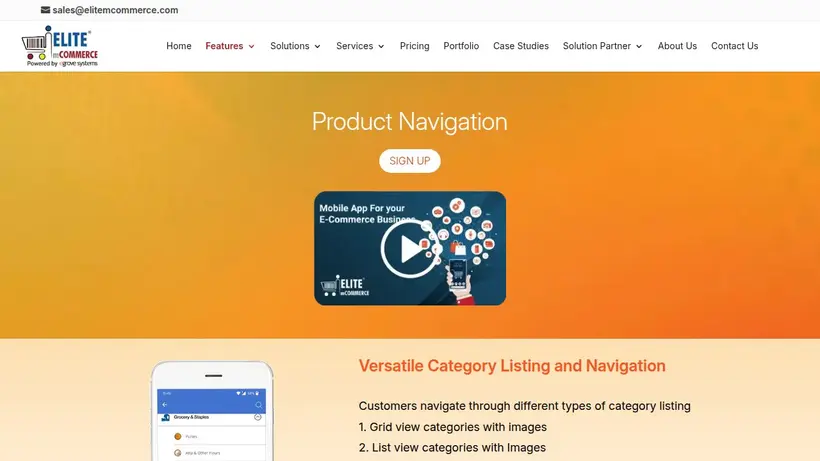 Elite mCommerce homepage screenshot