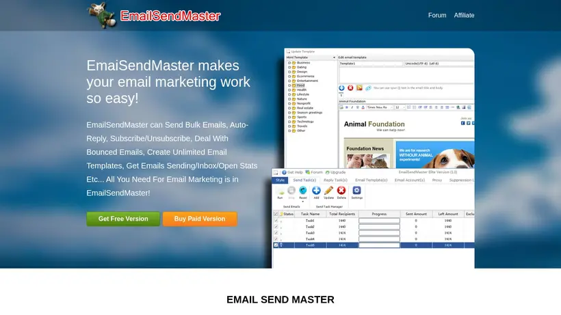 Email Send Master homepage screenshot
