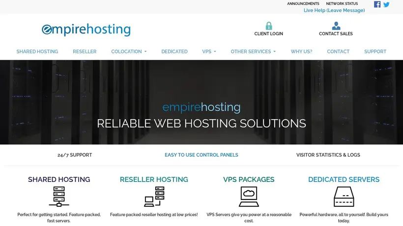 Empire Hosting homepage screenshot
