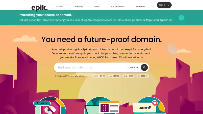 Epik homepage screenshot