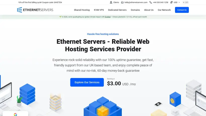 Ethernet Servers homepage screenshot