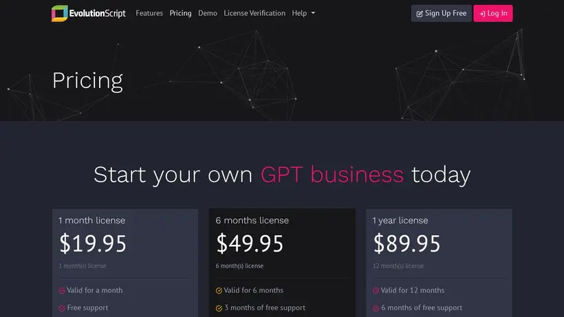 Evolution Script homepage screenshot