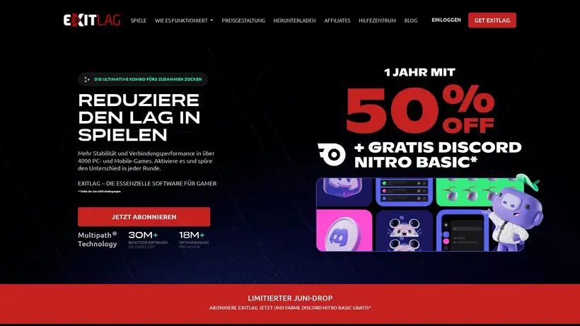 Exit Lag homepage screenshot