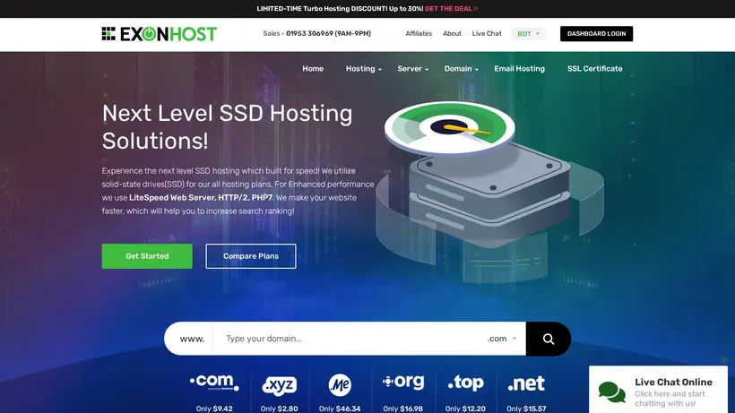 Exon Host homepage screenshot