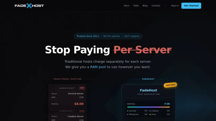 Fade Host homepage screenshot