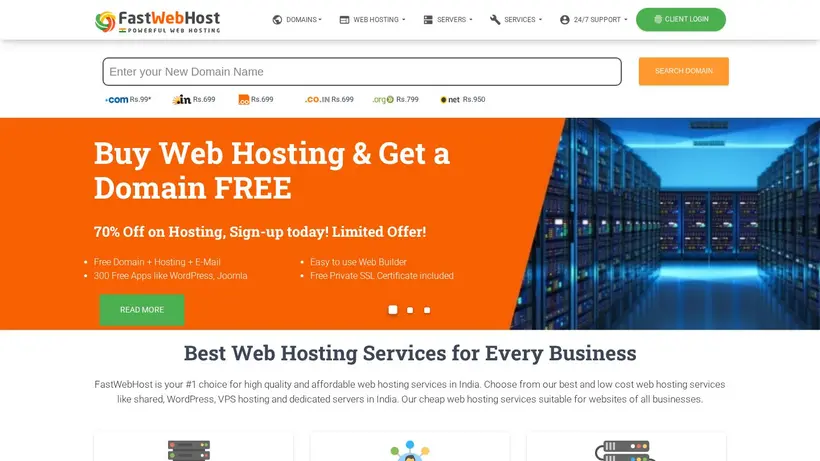 Fastwebhost India homepage screenshot